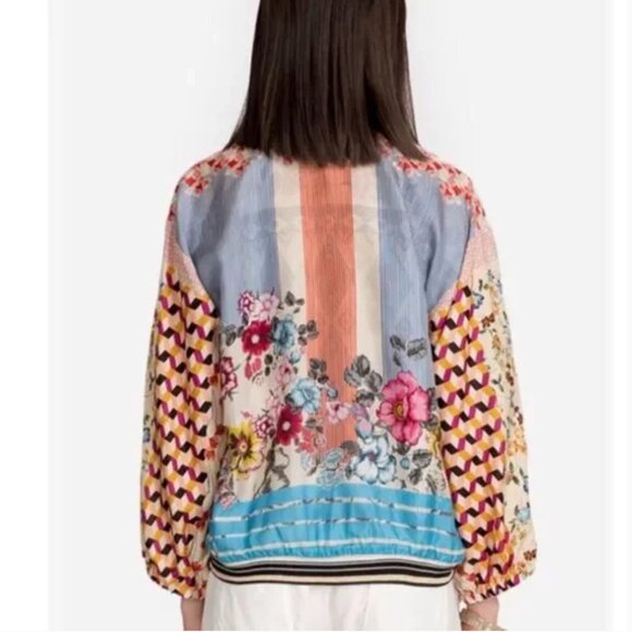 Johnny Was Zaki Bomber Reversible BoHo 100% Silk Jacket size XS - Picture 5 of 16